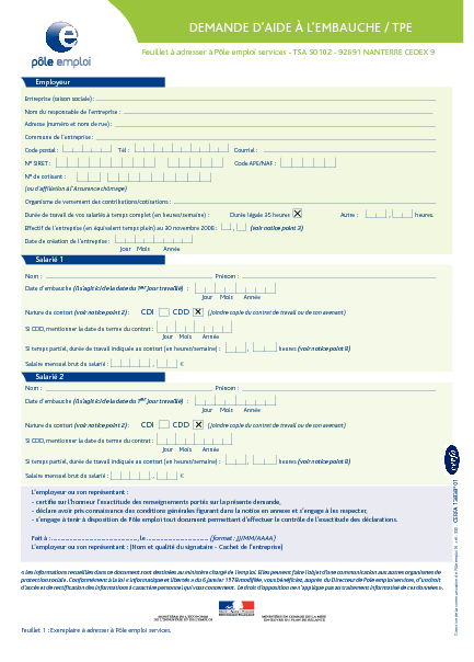 formulaire demande are pole emploi pdf